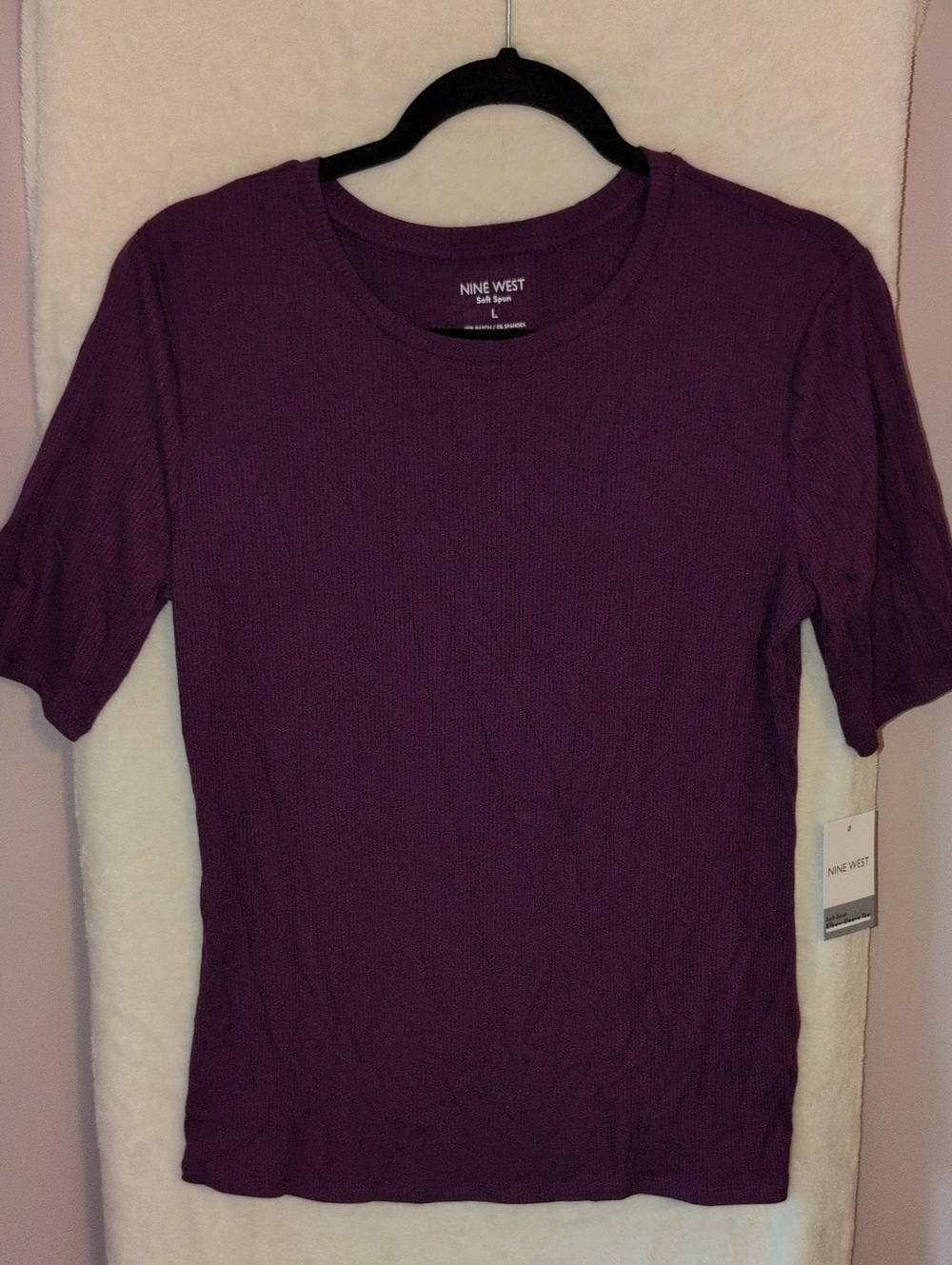 Nine West Purple Elbow Length Sleeve Crewneck Tee
